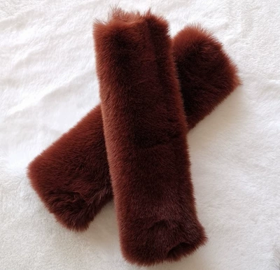 Rabbit Fur Anti-Scratch Backpack Straps Seat belt shoulder pad - brown