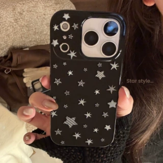黑白星星适用iphone18手机壳苹果17pm防摔14个性涂鸦15软13简约16