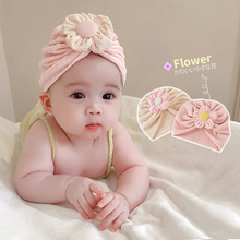 嬰兒花朵胎帽韓國女寶寶粉色公主頭飾新生兒滿月護囟門頭帶柔軟