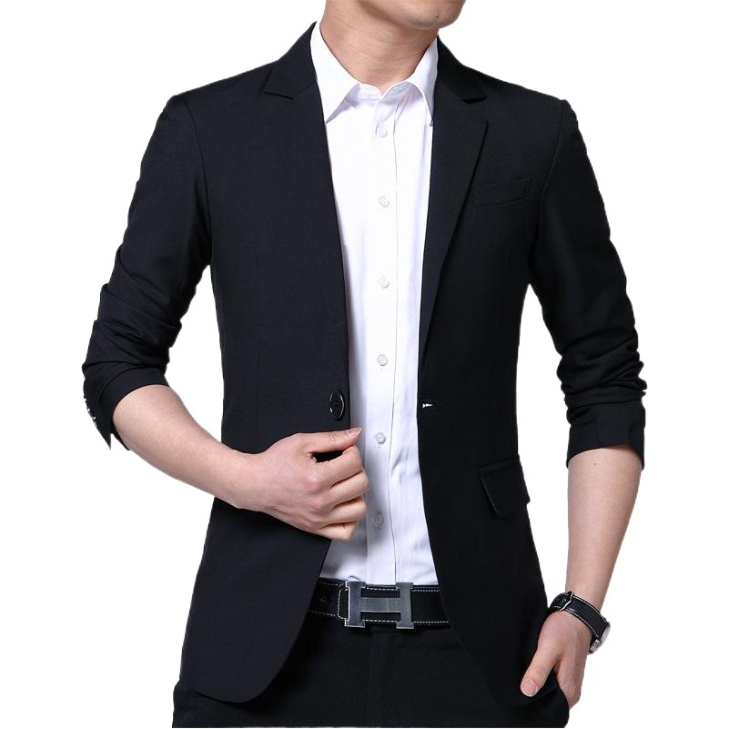 Trajes de hombre estilo coreano para primavera y otoño, venta directa de fábrica, corte ajustado, estilo casual, color sólido, atuendo profesional.