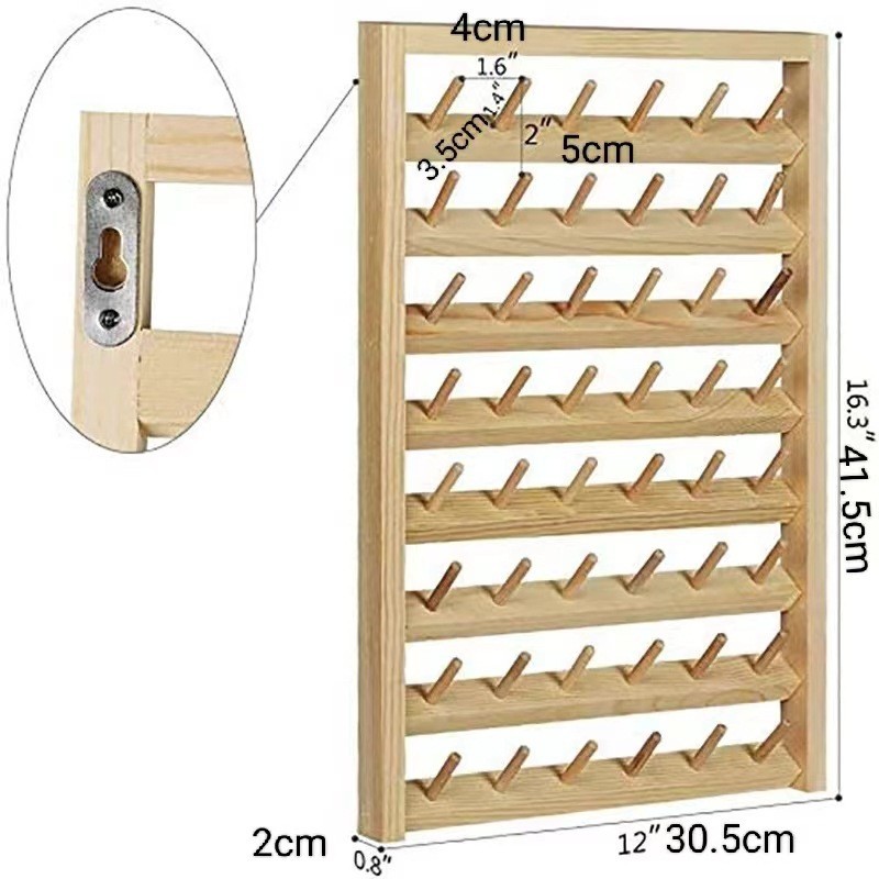Montada en la pared de madera de pino plegable estante de la bobina hilo de coser hilo de cera bobina de almacenamiento de hilo estante de la peluca estante de la bola de hilo de madera