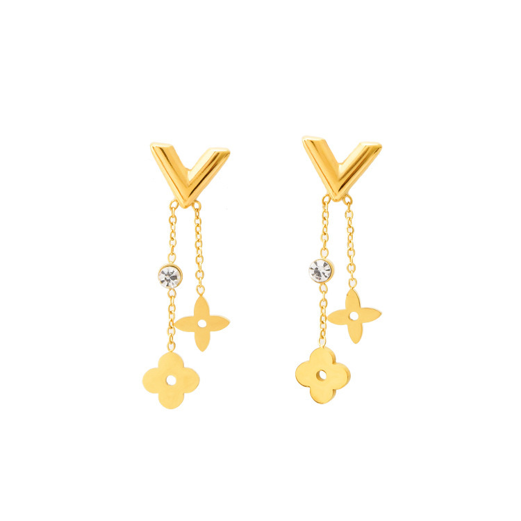 Lady Letter Titanium Steel Gold Plated Pendant Necklace 1 Piece 1 Pair