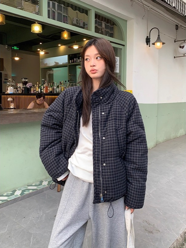 复古格子棉服女冬季新款轻薄宽松保暖小个子高级感外套上衣潮|undefined