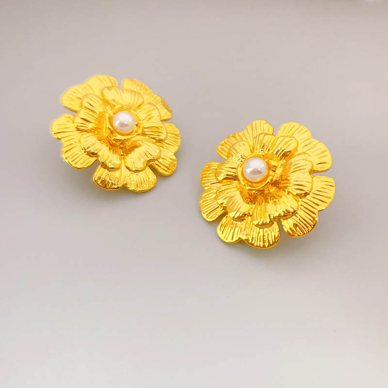 retro fashionable stone inlay flower-shaped pearl