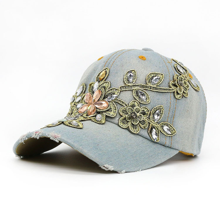 Comercio exterior sombrero de vaquero diamante hecho a mano gorra de béisbol industria pesada oro seda flor sombrero moda rhinestone sombrero fábrica al por mayor