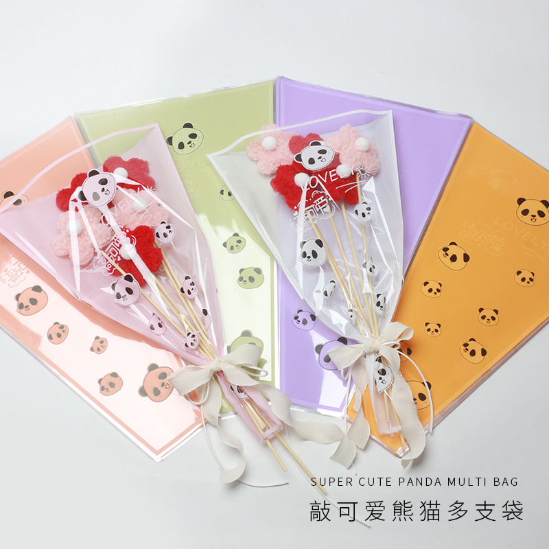 Multi-bolsa de papel de embalaje de flores Panda patrón de alto grado ramo de flores bolsa de arreglo translúcido Rosa sola bolsa