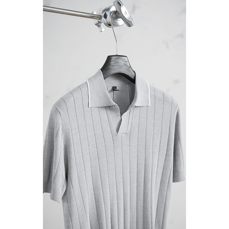 Polo camiseta de punto camiseta de manga corta camiseta hombre gaviota cuello V rayas viejas líneas de hielo de viento de verano fábrica transfronteriza mayorista