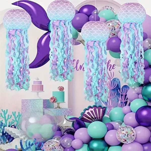 Cross-border for children's creative hanging mermaid jellyfish lanterns birthday party scene layout room decoration
