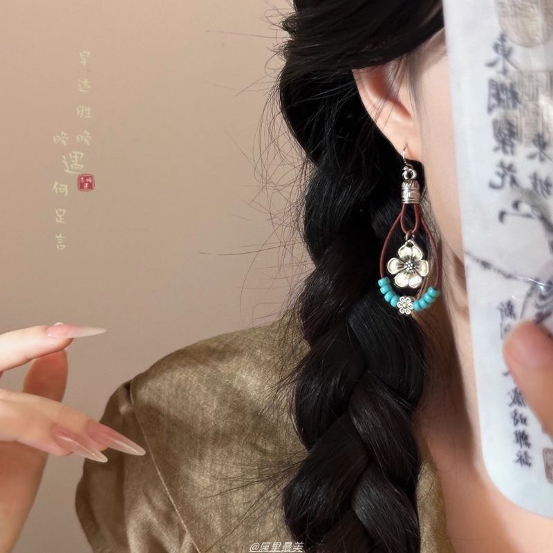 新中式古风长款花朵耳环女国风民族风耳坠气质复古小众设计感耳饰|undefined