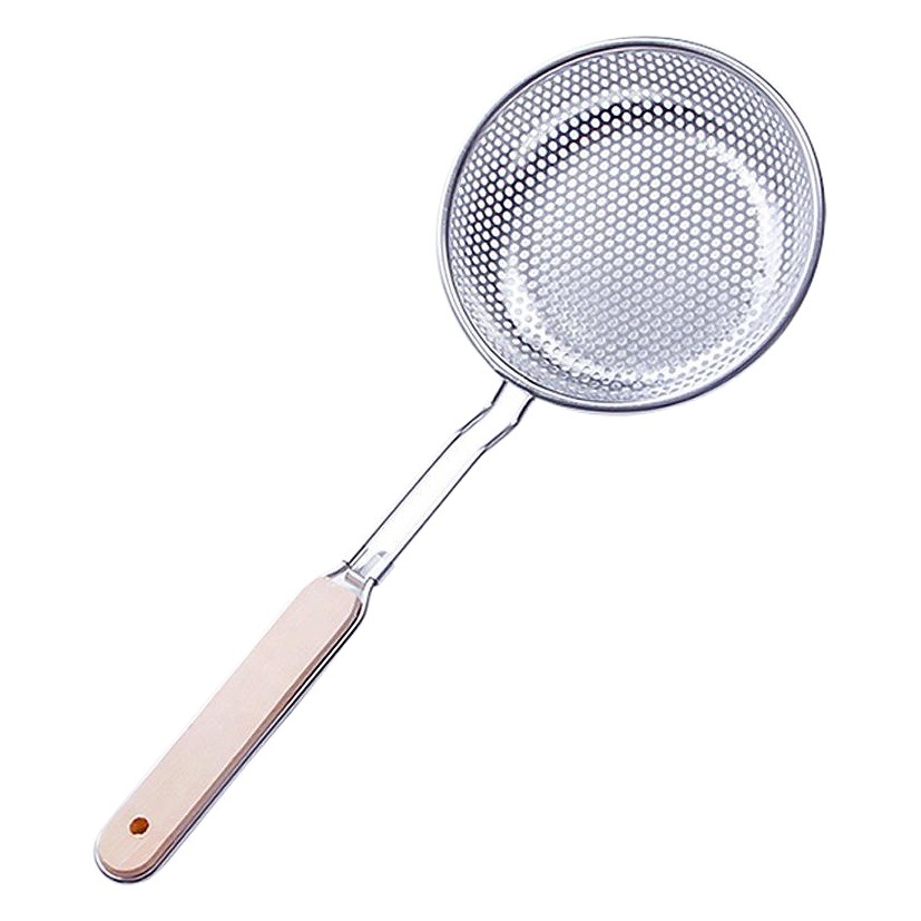 Colador de acero inoxidable mango de madera rejilla de aceite filtro neto de aceite Cuchara colador de olla caliente cocina frito dumpling fideos colador