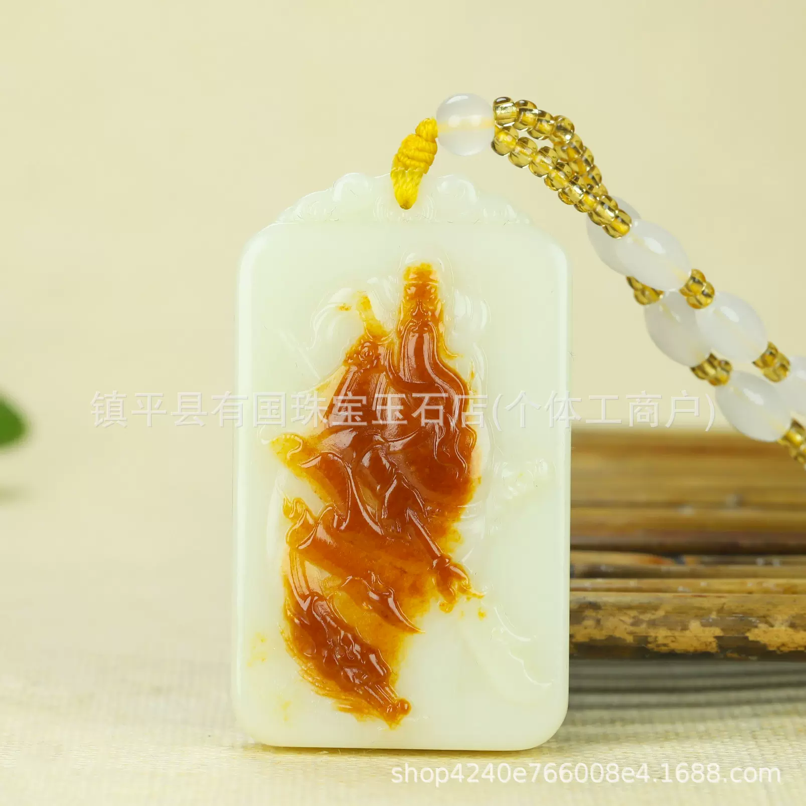 新疆和田玉关公吊坠白玉武财神牌子枣红皮关公玉牌挂件厂家批发