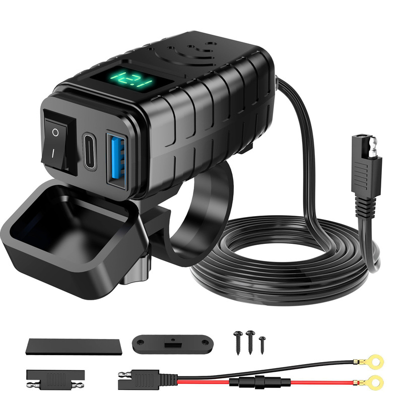 新型改造車載オートバイの携帯電話充電と防水QC PD電圧デジタル表示スイッチ付き車充電が速い|undefined