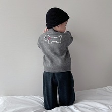 韩国男童春秋季毛衣新款洋气女宝宝卡通小狗针织开衫时髦百搭外套