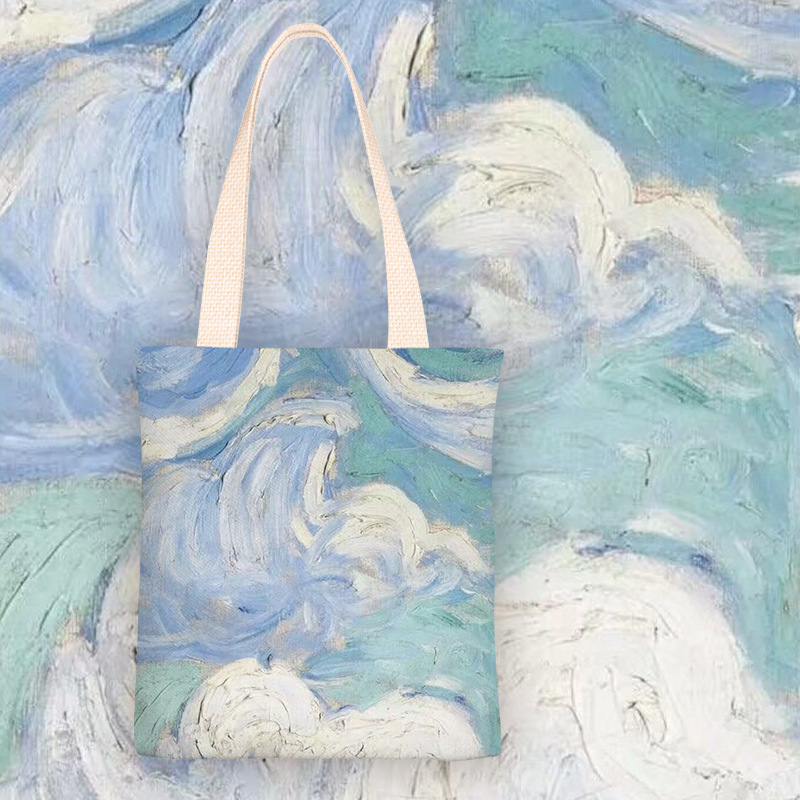 抽象帆布包女单肩斜跨包包ins布袋小清新学生韩版大容量手提