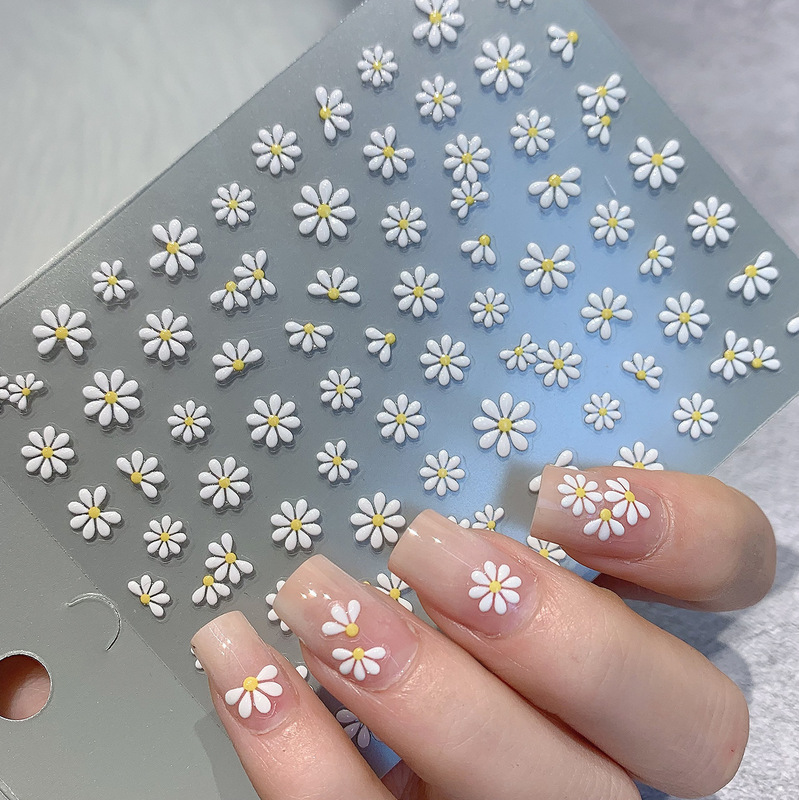 Internet Celebrity New Nail Art Stereo Relief Thin Tough Oil Painting Plaster Haruka Nozomi Fresh Small Floral Nail Stickers