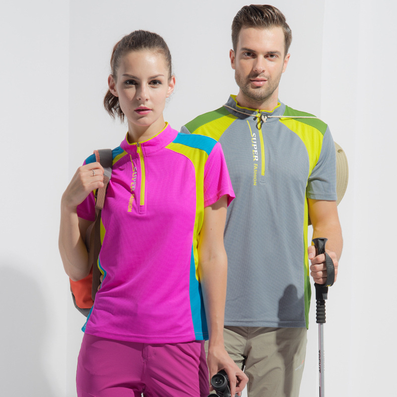 Ropa de secado rápido de verano para hombres y mujeres de manga corta al aire libre delgada transpiración de secado rápido chaqueta deportiva de manga corta protector solar camiseta de senderismo