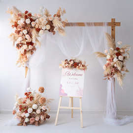 欧式婚礼装饰香槟色芦苇仿真花拱门 摄影背景户外田园复古色假花