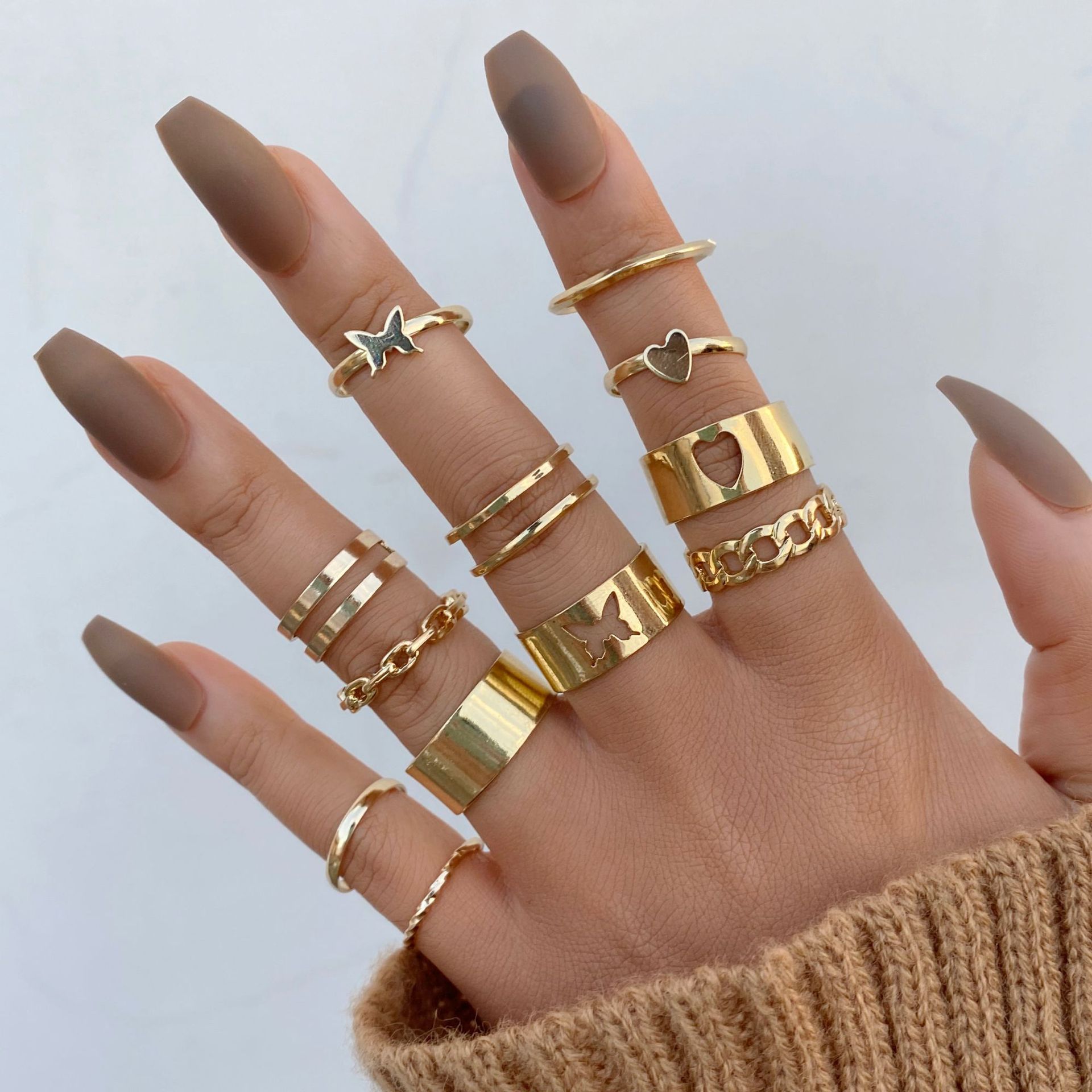 12 PCS Vintage Silver Knuckle Rings Set...