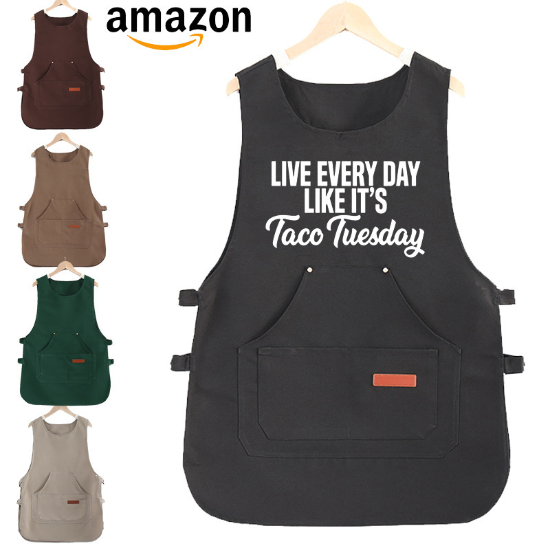 Vest-style apron custom workwear with logo printing, specialized for catering, baristas, and milk tea shops, women's workwear vest Vest-style apron custom workwear with logo printing, specialized for catering, baristas, and milk tea shops, women's workwear vest