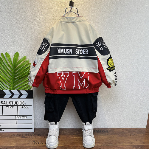 Boys' trendy brand motorcycle clothes  spring and autumn new Korean style children's handsome jacket boys' trendy cool jacket foreign trade