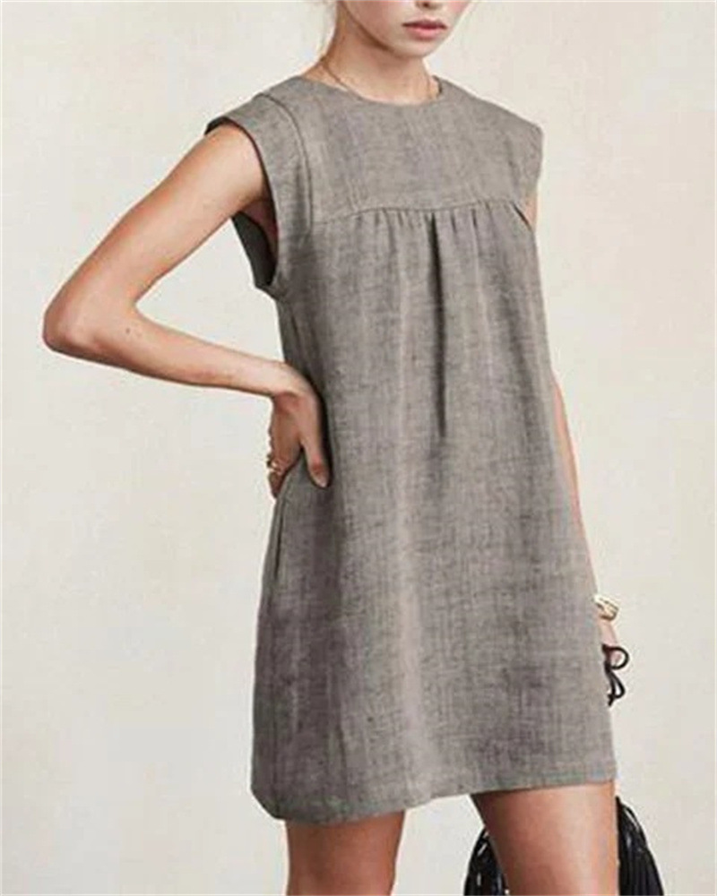 Holiday Occasion Round Neck Neckline Loose Version Solid Color Pattern Wholesale Women'S Vintage Style Patchwork Solid Color Holiday Round Neck Sleeveless Straight Skirt