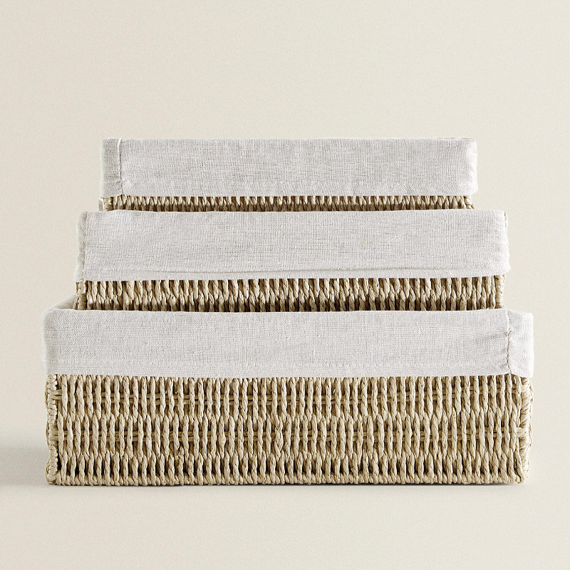 Caja de almacenamiento de cosméticos de escritorio cesta de tejido mesa de té cesta de aperitivos con cubierta caja de almacenamiento de ropa interior