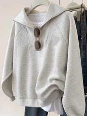 灰色翻领半拉链套头卫衣女秋季2025新款慵懒无帽外套上衣
