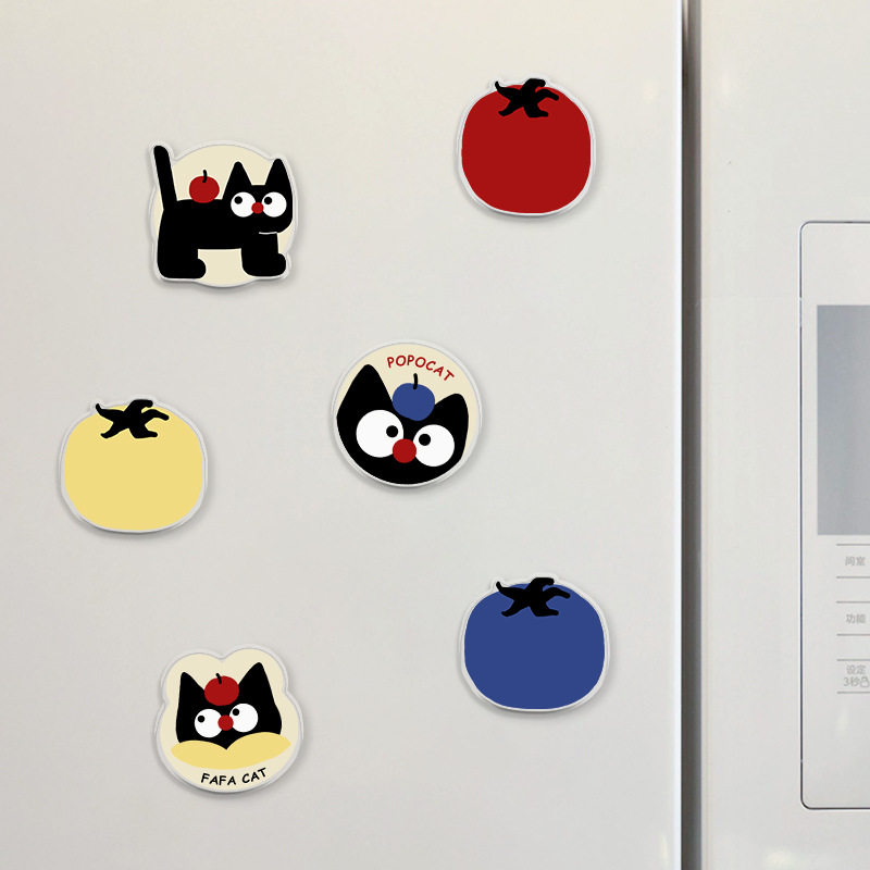 Caricatura gatito refrigerador adhesivo magnético 2024 nuevo adhesivo magnético acrílico decoración de armario moderno simple