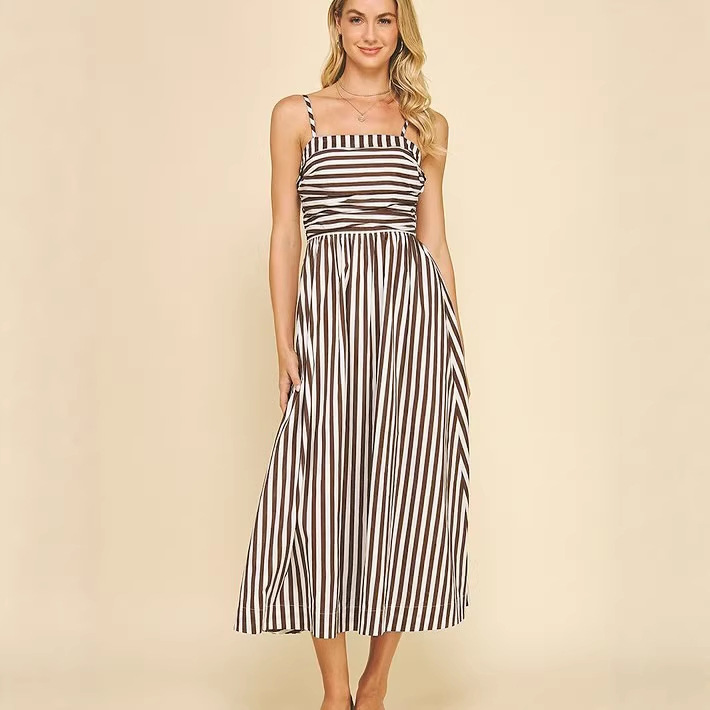 Women's Clothing Striped Maxi Dress With Pockets – Lightweight Resort Wear For Summer, American Style"_ecoleips.com
