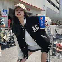 学生美式复古棒球服外套女新款学院风早秋字母宽松夹克上衣装