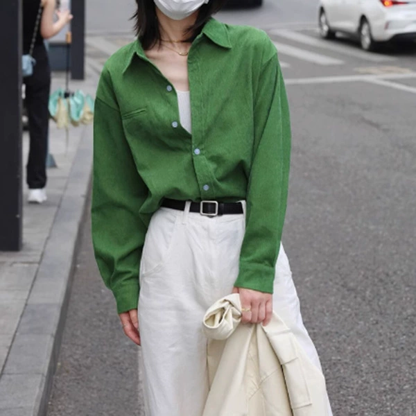 Сплошной цвет гонконгского стиля ретро рубашка с длинными рукавами рубашка осенняя свободная рубашка