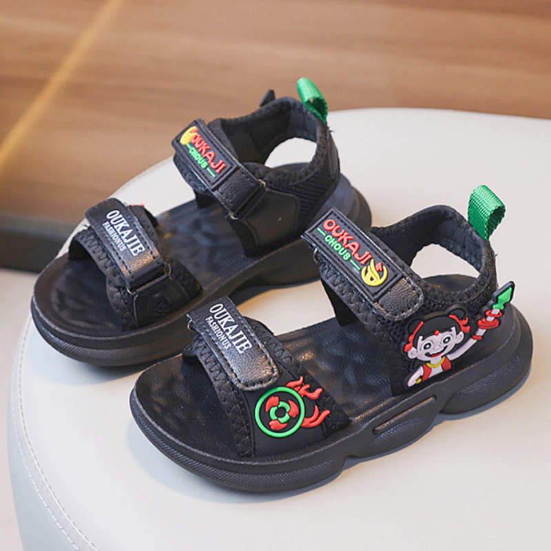 Nezha ボーイズサンダル夏小学生カジュアルビーチシューズ滑り止めソリッドソフトソール中型および大型子供用サンダル|undefined