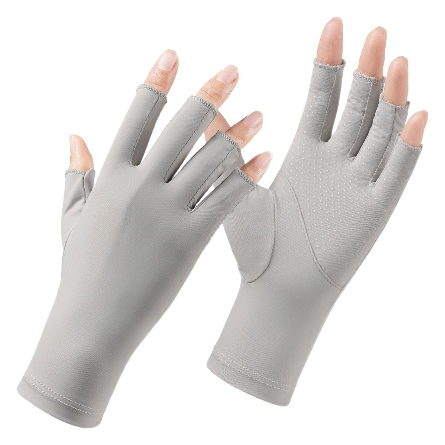 Protección solar guantes de uñas verano medio dedo Seda de hielo de las mujeres de conducción antideslizante transpirable pantalla táctil delgada guantes de protección UV
