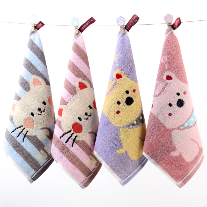 100% Cotton Class a Children's Pure Cotton Small Square Towel, Absorbent Face Towel, Kindergarten Hand Towel, Children's Handkerchief with Cat Pattern 100% Cotton Class a Children's Pure Cotton Small Square Towel, Absorbent Face Towel, Kindergarten Hand Towel, Children's Handkerchief with Cat Pattern