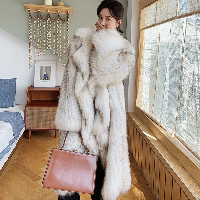 2026 Winter New Style Imitation Raccoon Fur Coat Long Warm Woven Fox Fur Light Luxury Fur Coat for Women