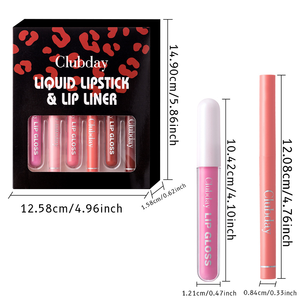 Clubday Lip Makeup 1+1 Set: Velvet Matte, Water-repellent Lip Gloss and Outlining Lip Pen Specification drawing