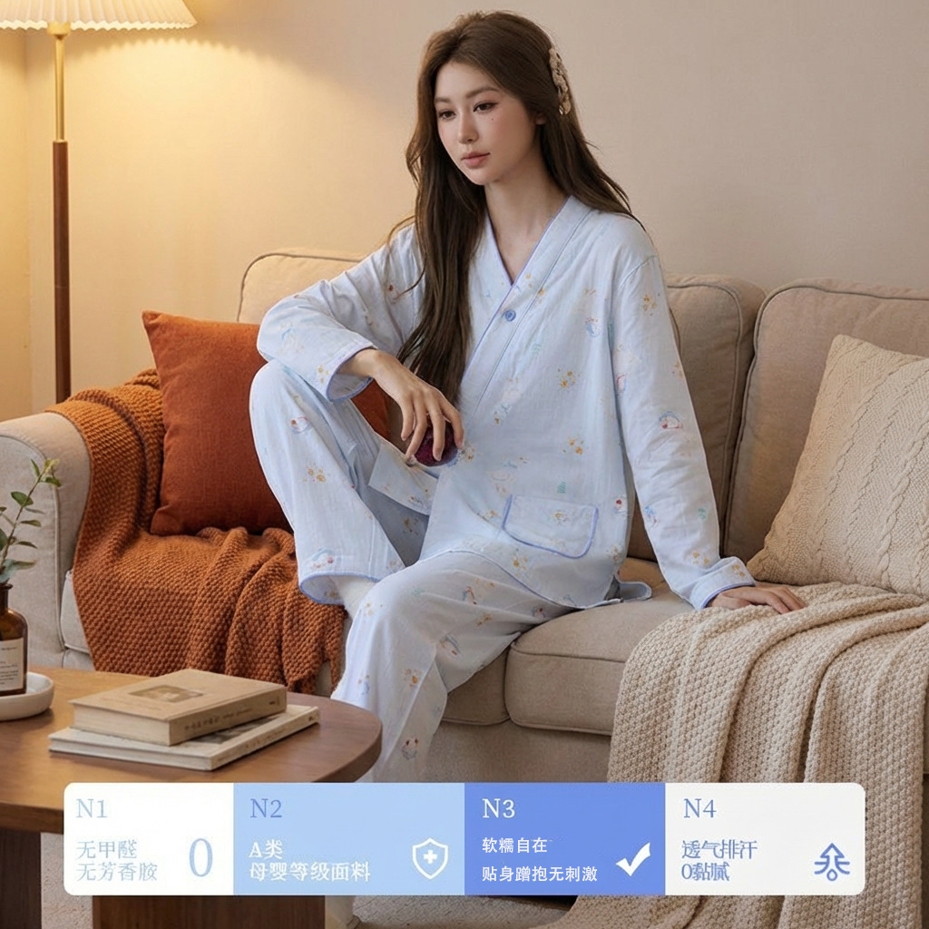 新品着物純綿二重ガーゼ月子服パジャマ春夏妊婦産後授乳調節可ホームウェア