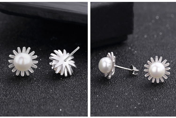 Korean New Popular Accessories S925 Sterling Silver Pearl Sunflower Earrings Wholesale display picture 3