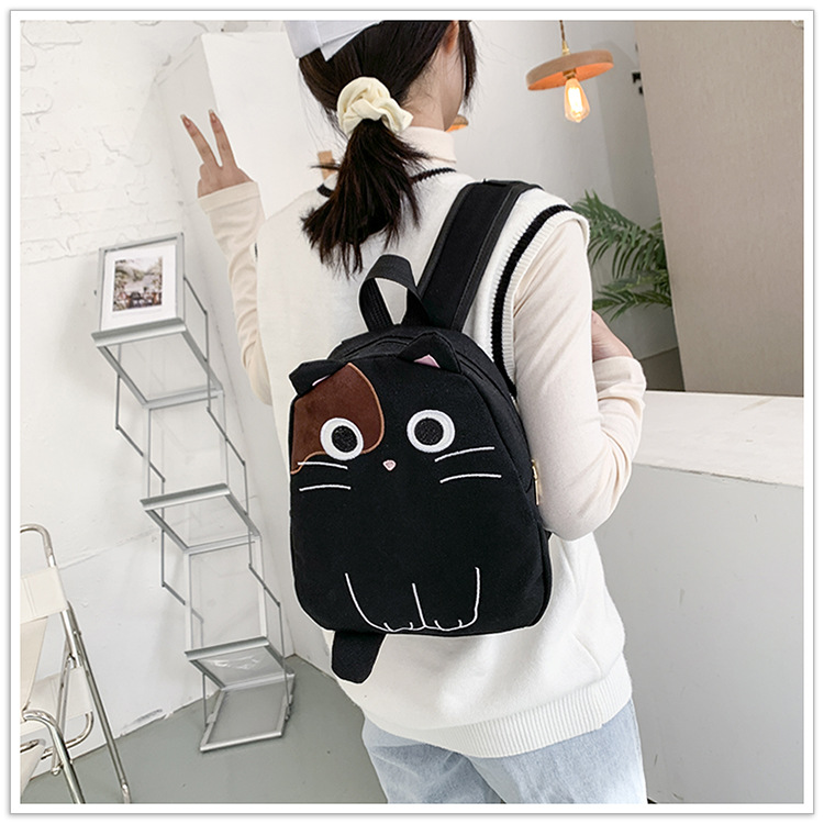 Cute Cat Canvas Girl Backpack Student School Bag Backpack display picture 4