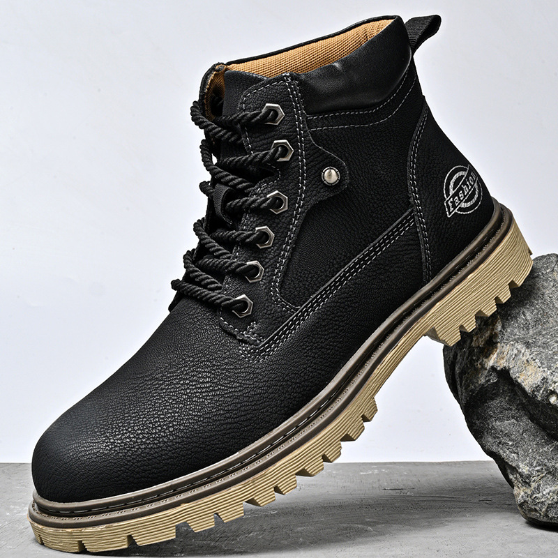 Otoño y invierno de tendencia de cuero casuales botas Martin para hombres herramientas británicas botas para hombres más terciopelo calentador zapatos para hombres tubo medio para hombres