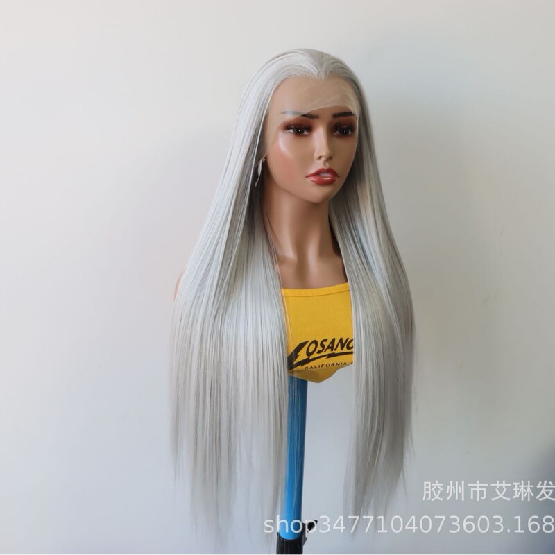 网红热销款假发女可爱风银灰色美人尖三尖长直发工厂现货哑光高温|undefined