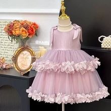 2025夏季新款女连衣裙儿 童韩版休闲网纱蛋糕裙女宝宝洋气公主裙