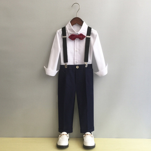 Children's strap pants set for spring and autumn, British style, for young boys and girls, suits for hosts, wedding flower children's dresses