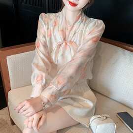 蝴蝶结拼接长袖雪纺衫女春装2026年春季新款衬衣显瘦百搭上衣小衫