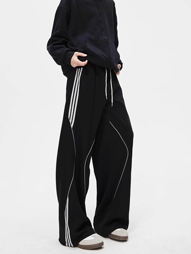 American streetwear striped casual pants, new winter sports loose straight-leg wide-leg relaxed high-end sports pants for women
