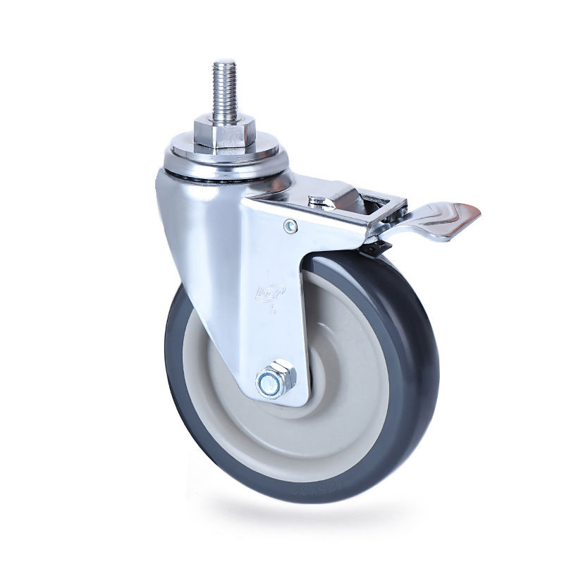 自带丝杆刹车脚轮 工业推车万向轮 中型聚氨酯耐磨脚轮 双轴承轮