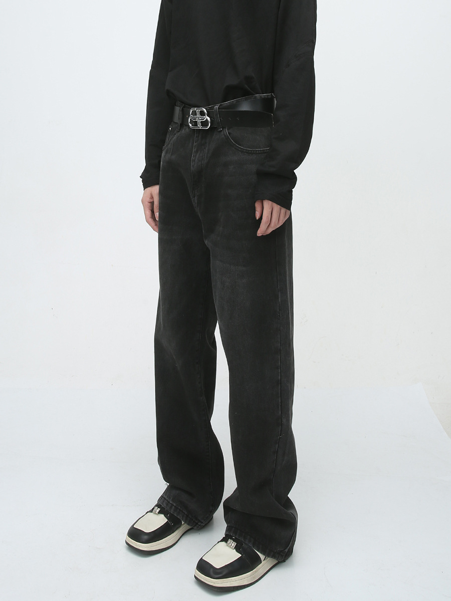 Ropa de hombre MTLClothes | 2023 Four Seasons nuevo retro flojo recto plisado negro y gris Jeans para hombres