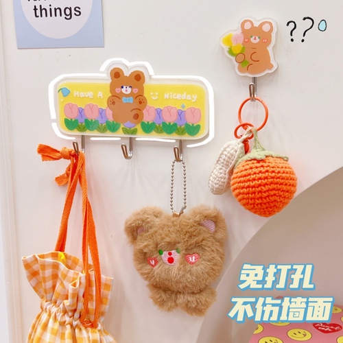 Reusable Non-Piercing Cartoon Hanger for Bathroom Keys, Strong Adhesive Cute Hook for Entryway and Behind the Door