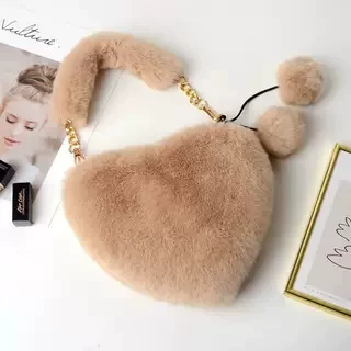 Trendy Fashion Plush Heart-Shaped Bag for Women, Handbag, Crossbody Clutch, Peach Heart, Furry Children's Coin Purse