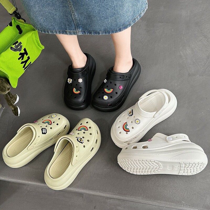 Wenzhou 2026 Croc Shoes Puff Women's Shoes Thick-Soled Breathable Sports Slippers Casual Beach Shoes Sandals Non-Slip Wear-Resistant